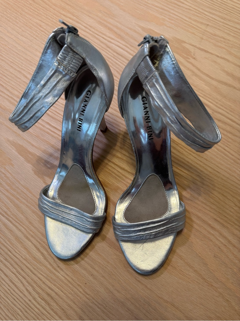 Gianni Bini Metallic Silver Open-Toe Ankle-Strap Heels